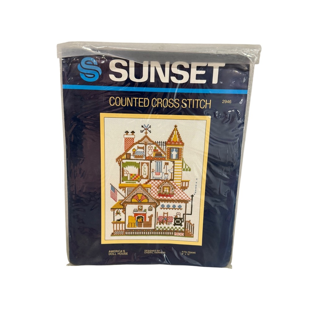 Sunset Americas Doll House Counted Cross Stitch Kit 2946 Cheryl Harness 1982
